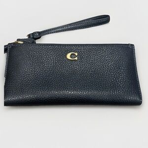 COACH Wallet Black Pebble Leather Double Zip w Detachable Wristlet AUTHENTIC
